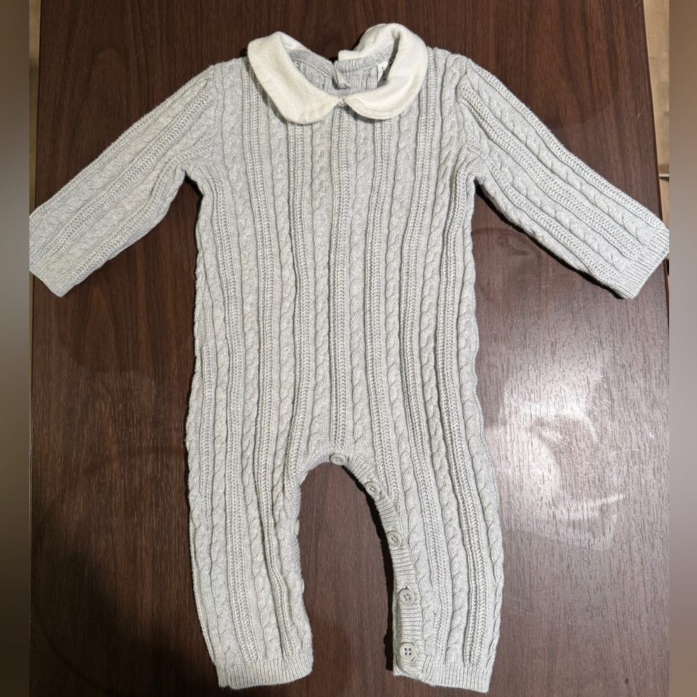 Janie and Jack Baby Cable Knit Collared One-Piece {Earl Grey Heather}